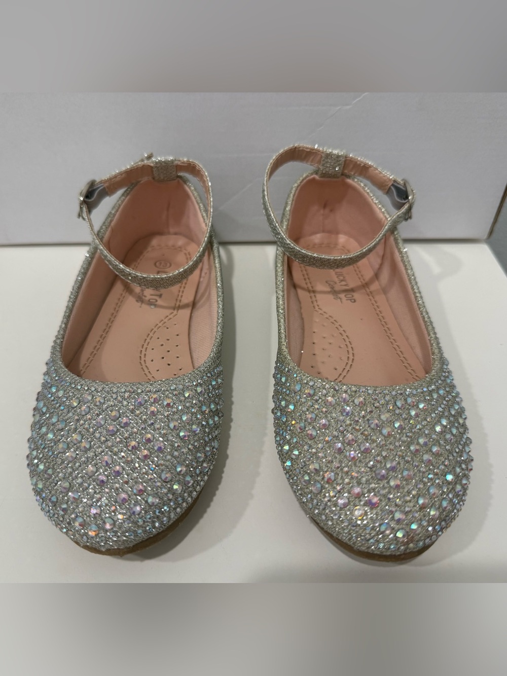 Sparkling Silver Girls Ankle-Strap Dress Flats